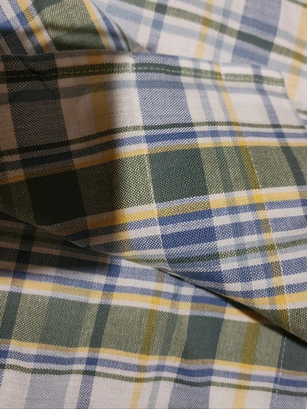Blue, green, yellow and white plaid curtains